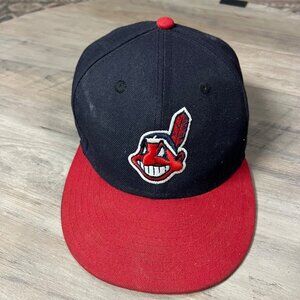 Vintage Cleveland Indians Chief Wahoo New Era 59Fifty Fitted Cap Navy & Red Size